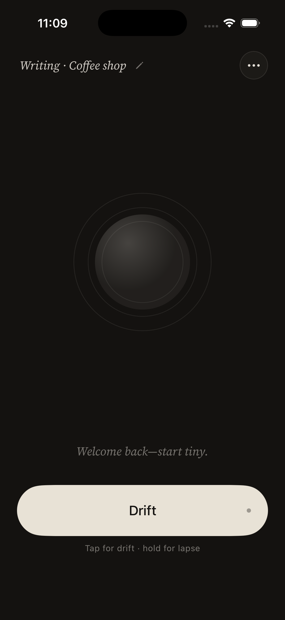 Home screen with a single Drift button